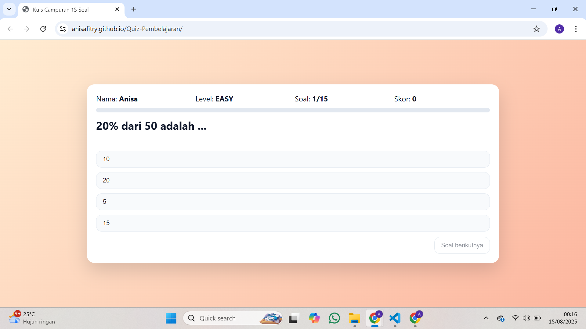 Website Quiz Pembelajaran
